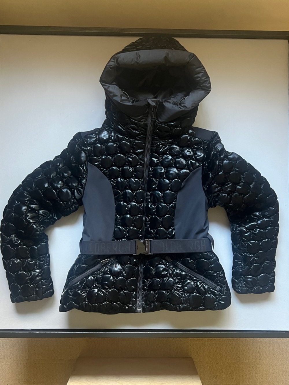 NEW Goldbergh Black Quilted Hooded Belted Puffer Jacket